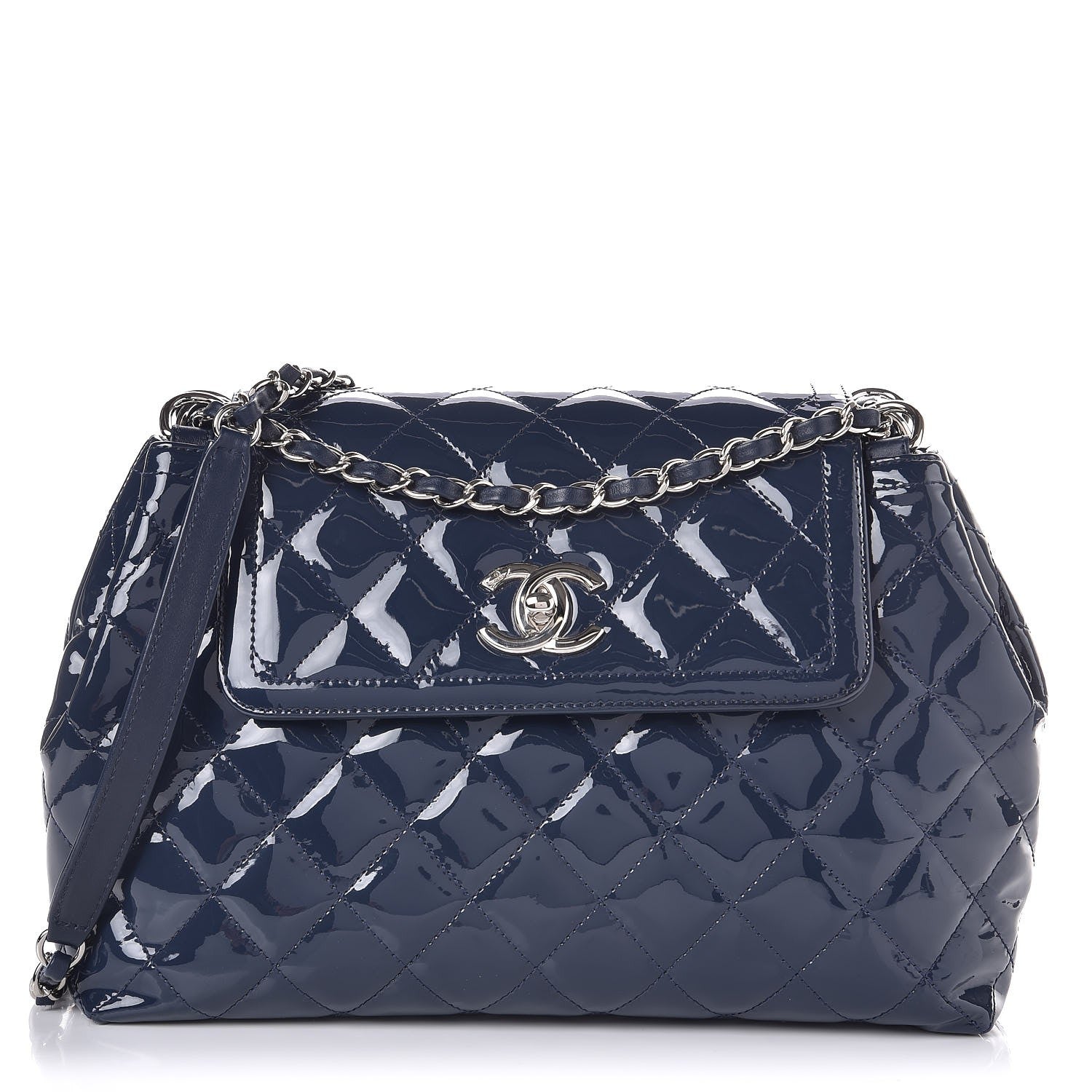 Chanel Patent Quilted Large Coco Shine Accordion Flap Dark Navy Blue 1 of 7