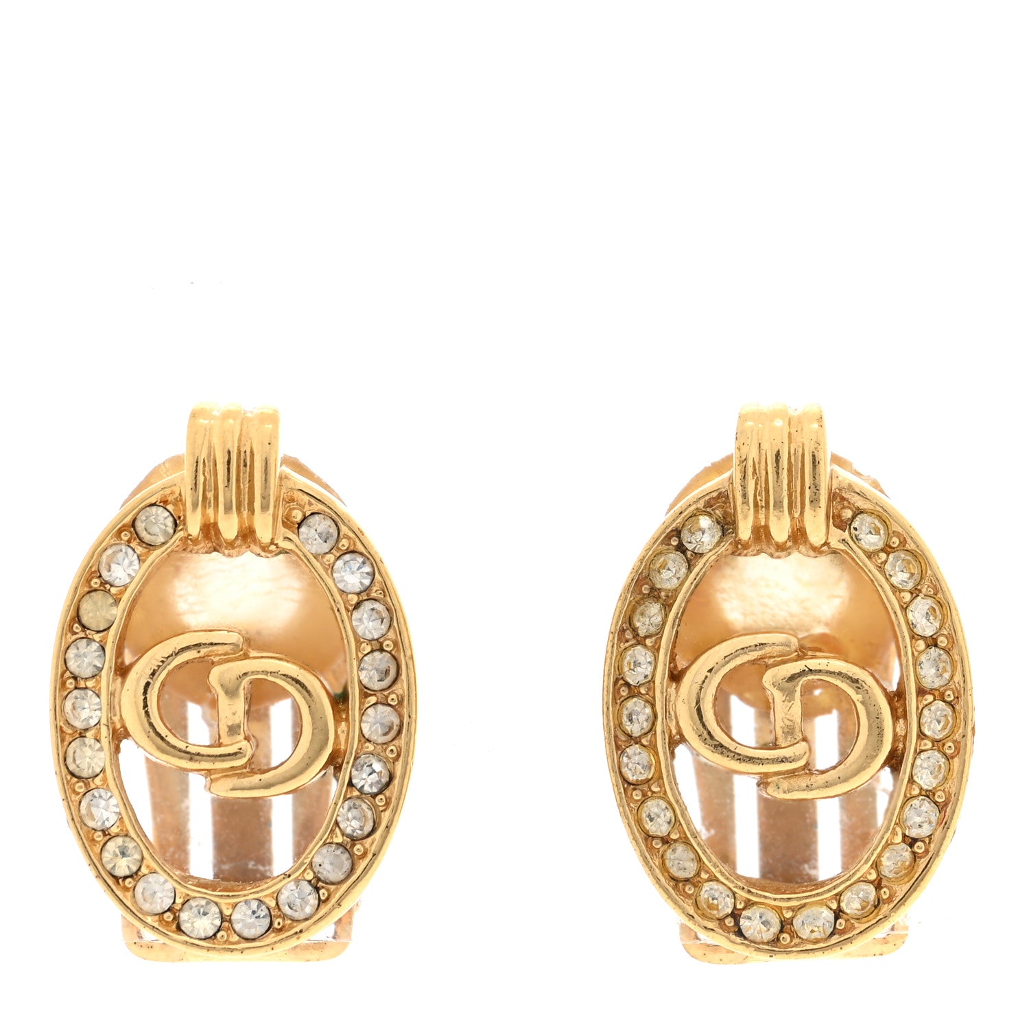 Christian Dior Crystal Clip On Earrings Gold 1 of 4