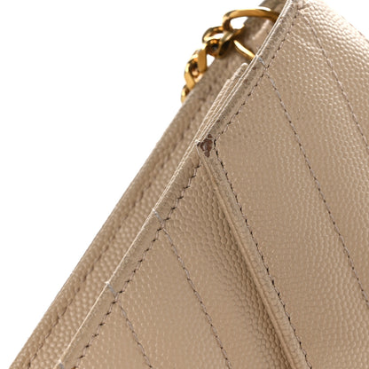 Saint Laurent Grain De Poudre Matelasse Chevron Monogram Chain Wallet Dark Latte 12 of 13