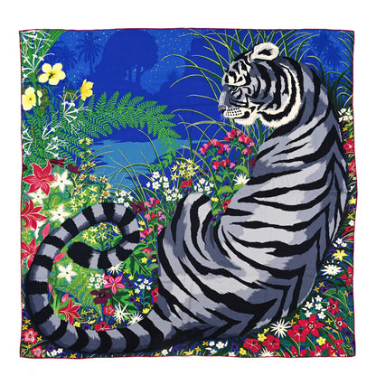 Hermes Cashmere Silk Tyger Tyger Shawl 140 Bleu Dur Vert Gris 1 of 6