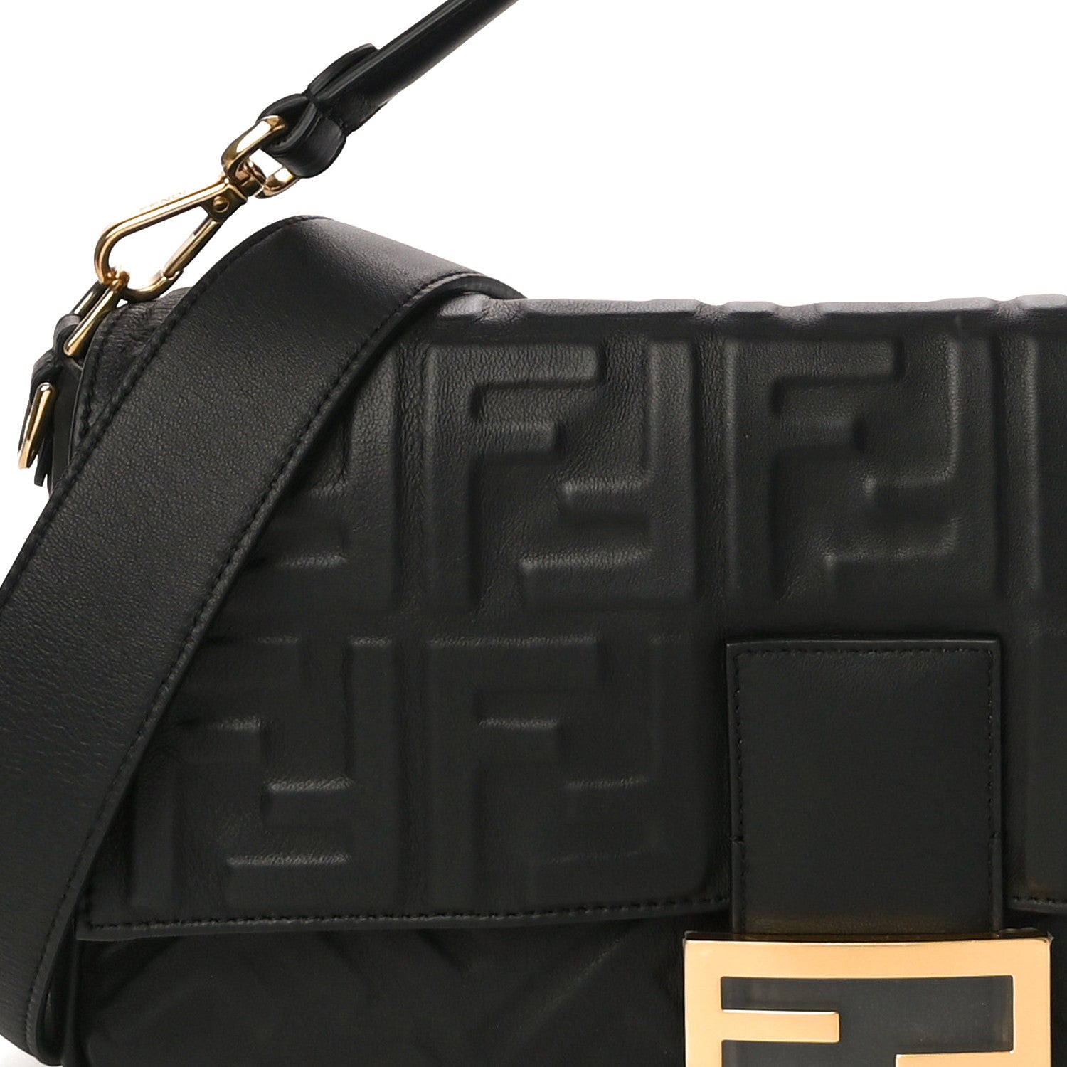 Fendi Nappa FF 1974 Embossed Large Baguette Black 6 of 8