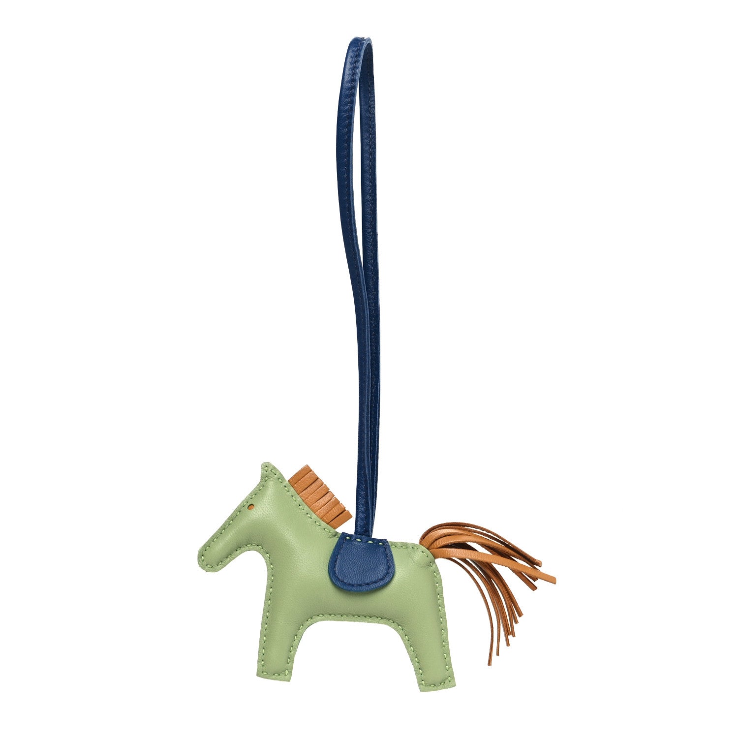 Hermes Milo Lambskin Grigri Rodeo Horse Bag Charm PM Vert Criquet Sesame Bleu de Malte 1 of 3