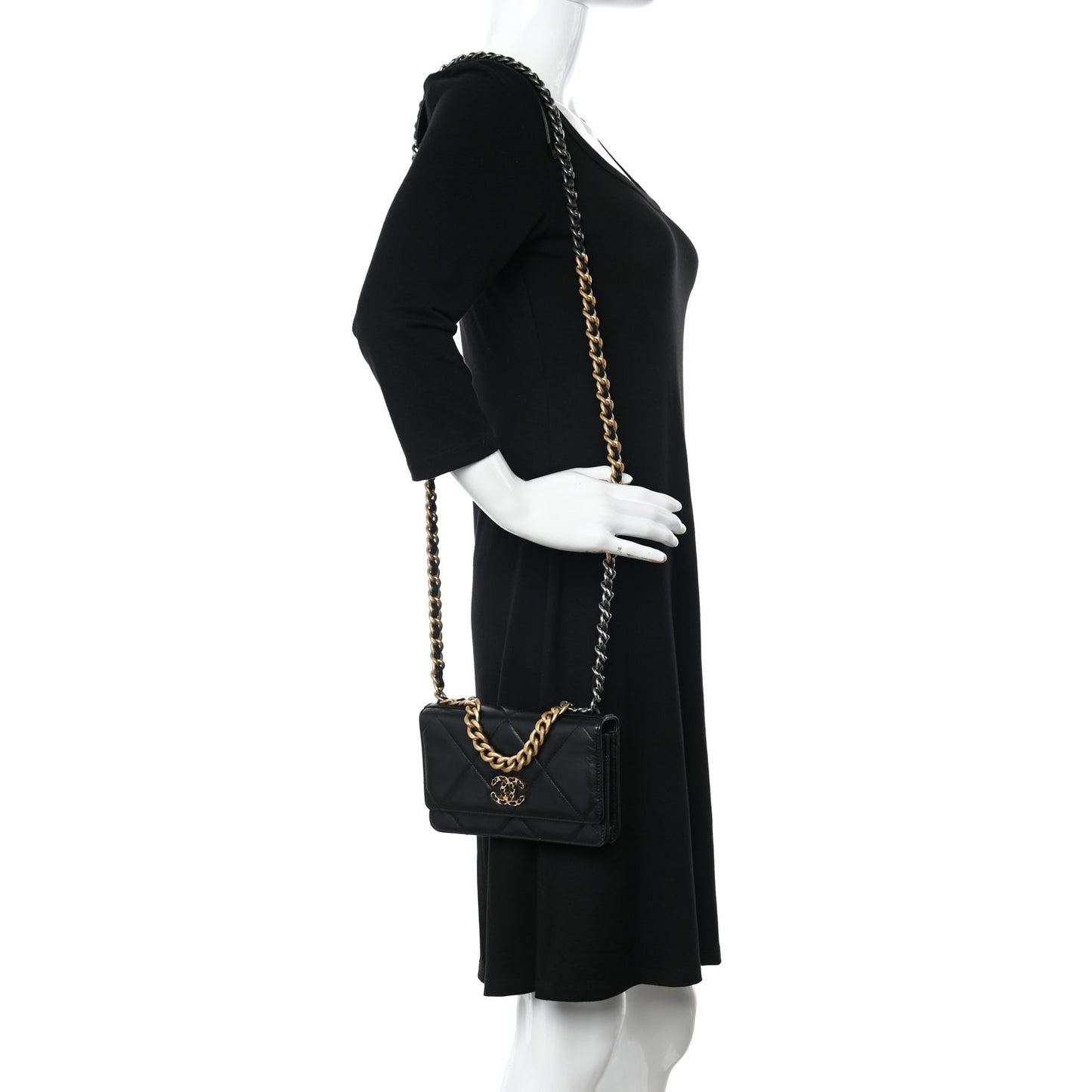 Lambskin Quilted Chanel 19 Wallet On Chain WOC Black