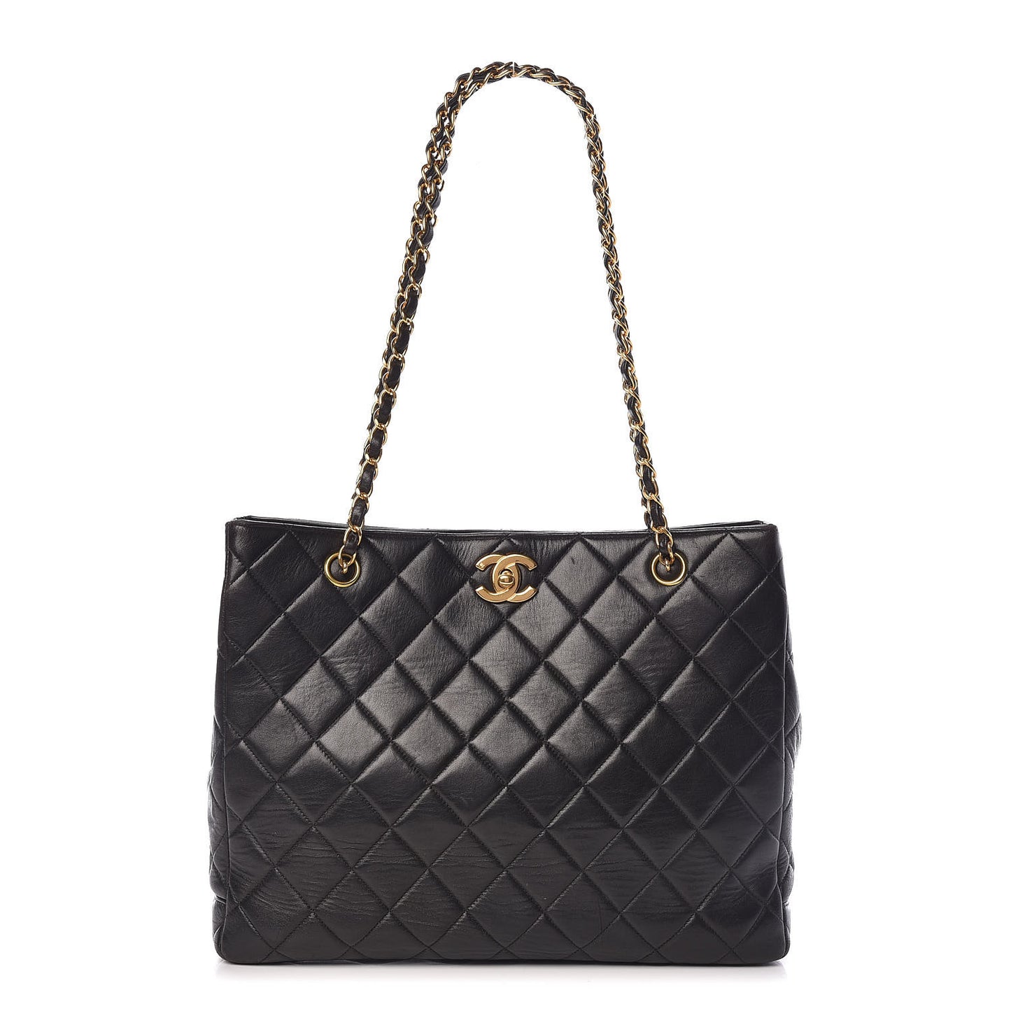 Lambskin Quilted Shopping Tote Black