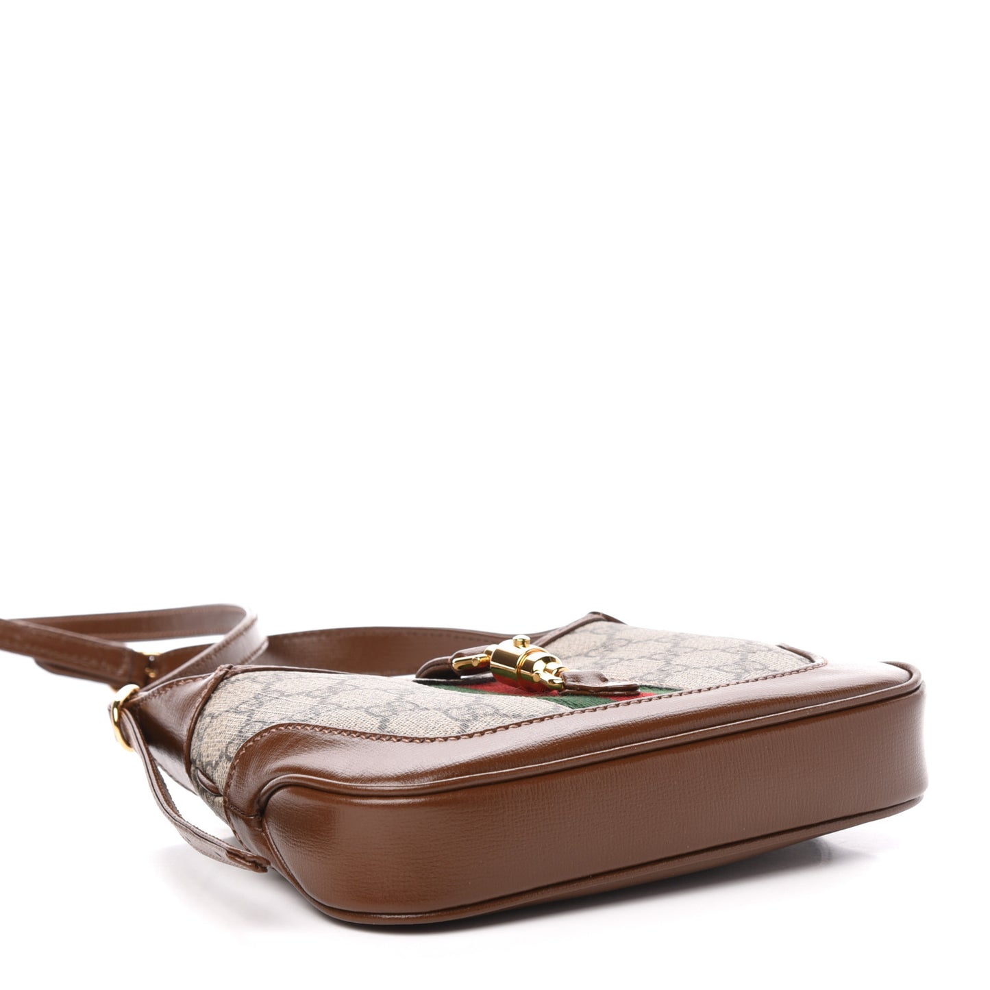 GG Supreme Monogram Azalea Calfskin Web Mini Jackie 1961 Hobo Beige Ebony Brown Sugar