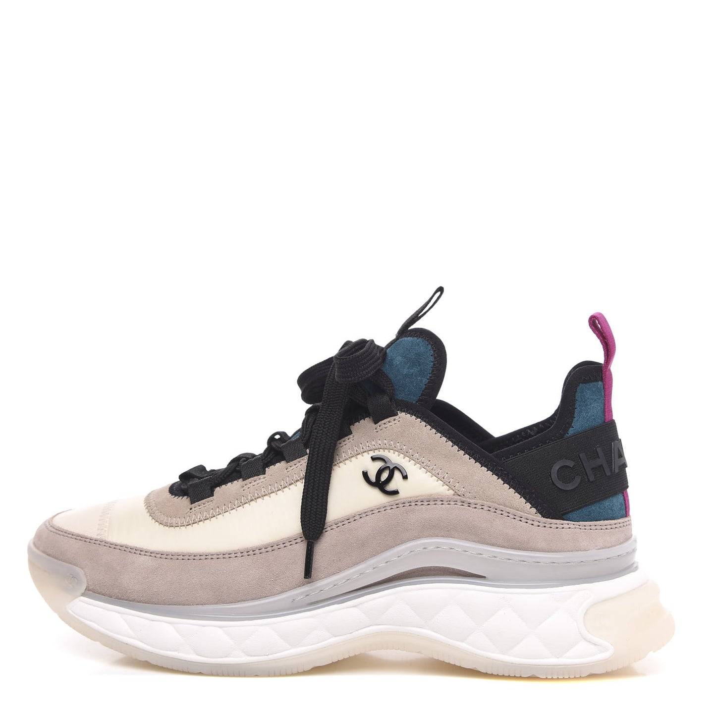 Suede Calfskin Nylon Grosgrain CC Sneakers 38 Beige Pink
