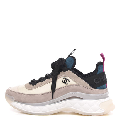 Chanel Suede Calfskin Nylon Grosgrain CC Sneakers 38 Beige Pink 1 of 8