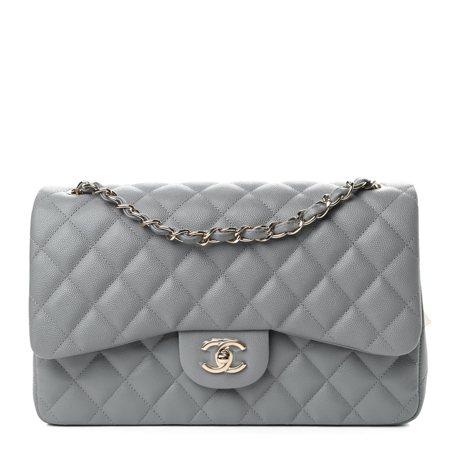 Caviar Quilted Jumbo Double Flap Grey