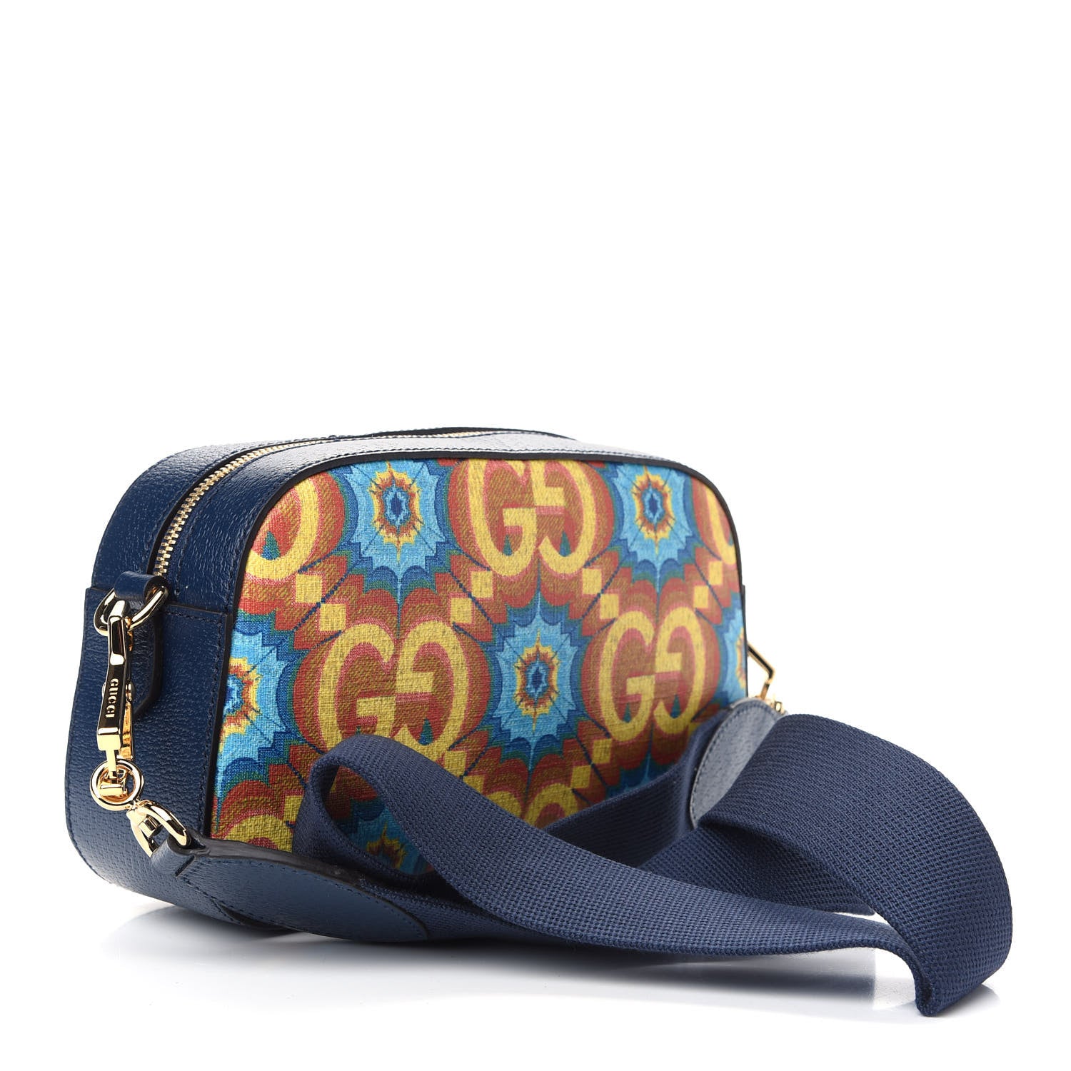 Gucci GG Supreme Kaleidoscope Calfskin Script Logo Gucci 100 Camera Bag Blue Orange Multicolor Blue Agata 3 of 8