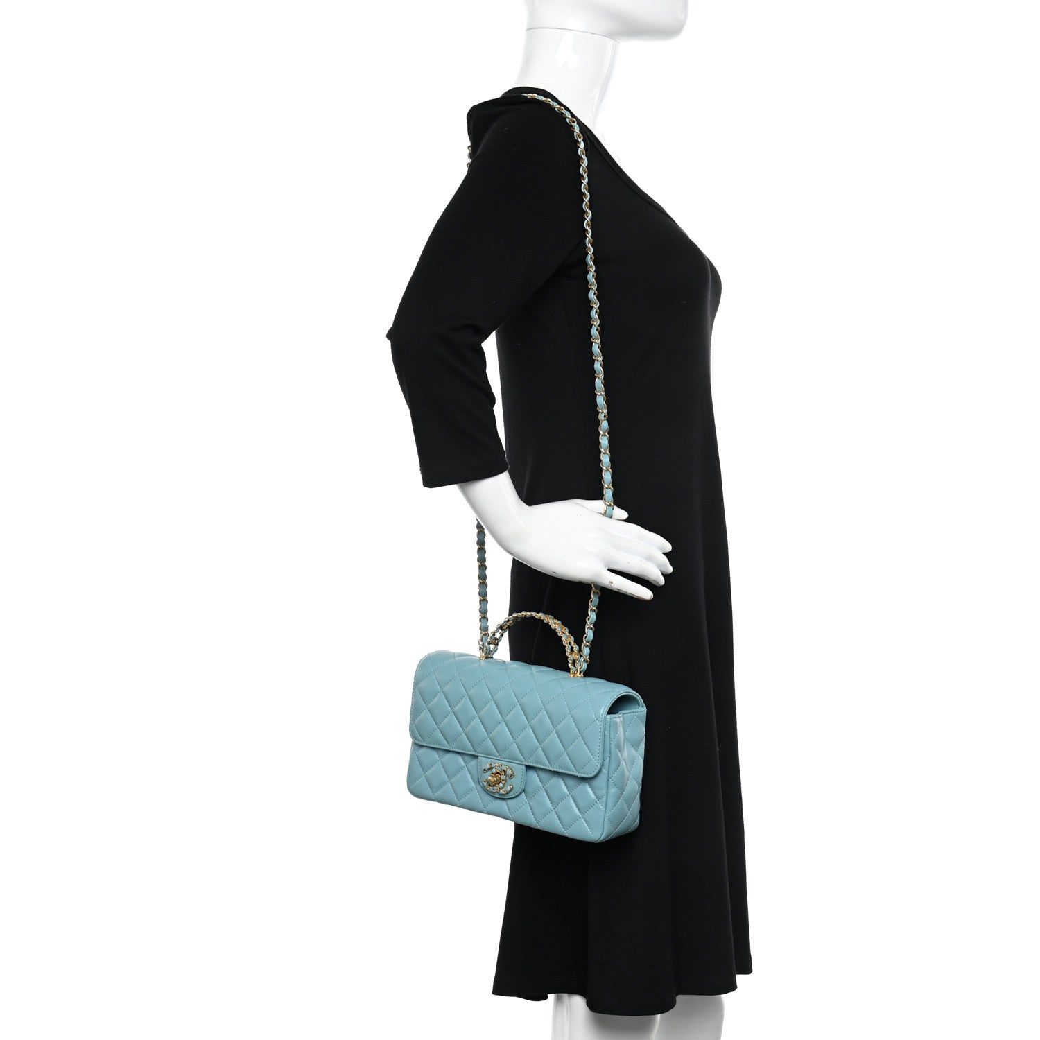 Chanel Lambskin Quilted Small Strass On Top Flap Bag Light Blue 2 of 12