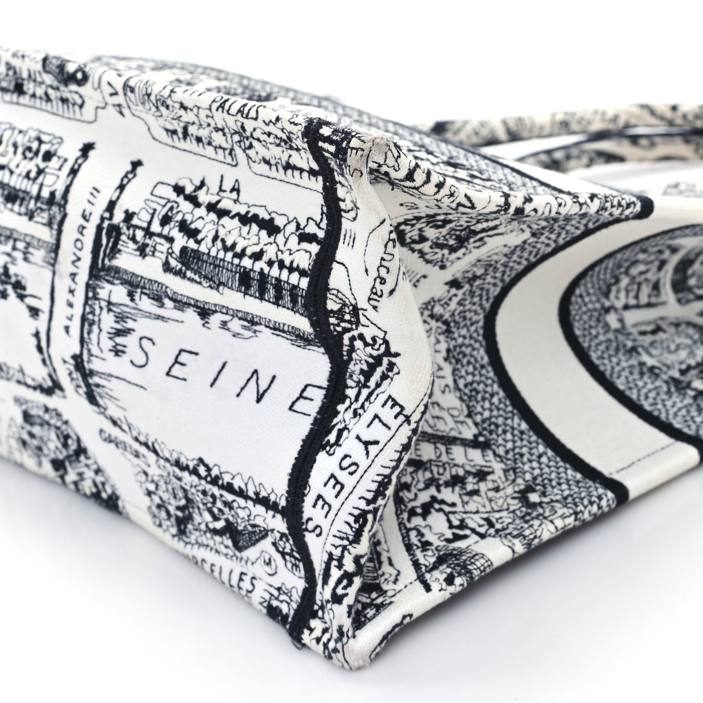 Canvas Embroidered Medium Plan De Paris Book Tote White Black