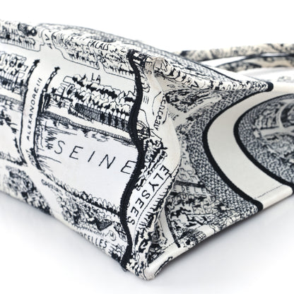 Christian Dior Canvas Embroidered Medium Plan De Paris Book Tote White Black 10 of 12