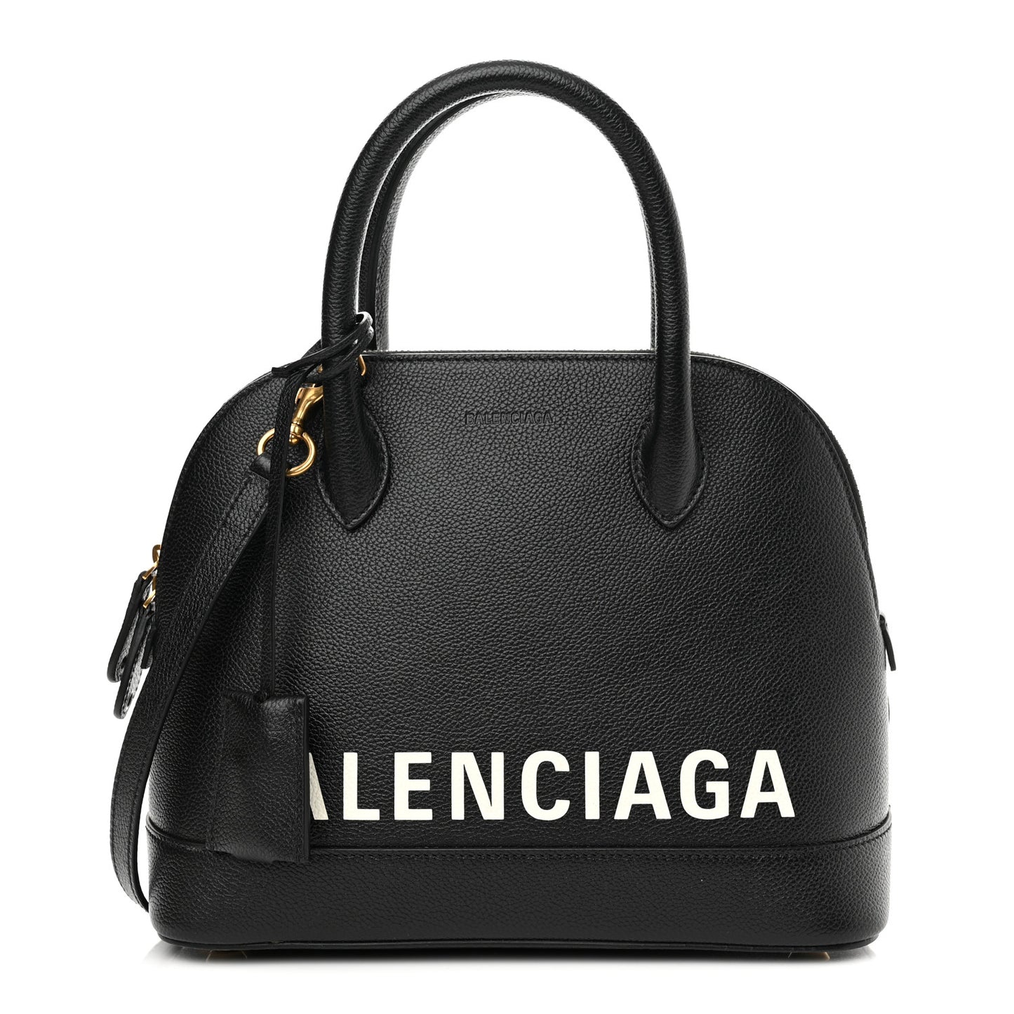 Grained Calfskin Logo S Ville Top Handle Bag Black White