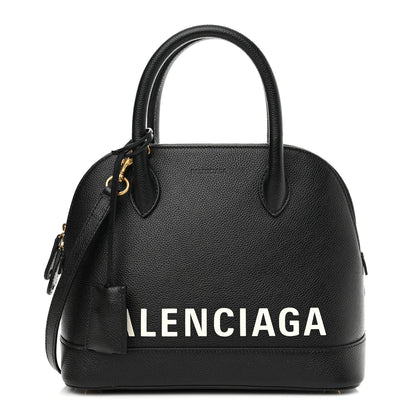 Balenciaga Grained Calfskin Logo S Ville Top Handle Bag Black White 1 of 11