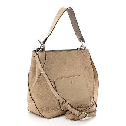 MCM Calfskin Ottomar Monogram Klara Medium Hobo Beige 3 of 15