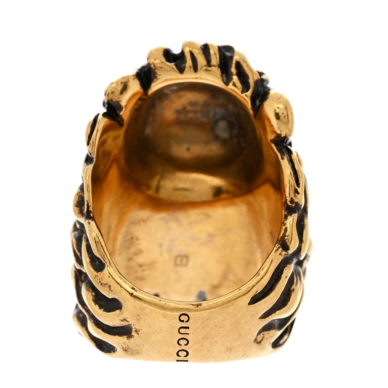 Gucci Metal Glass Pearl Lion Head Ring 10 62 Aged Gold 3 of 5