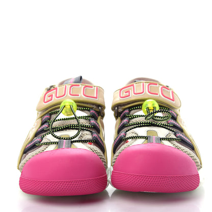 Gucci Mesh Fabric Tinsel Sport Sandals 38.5 Loess Sand Box Pink 2 of 12