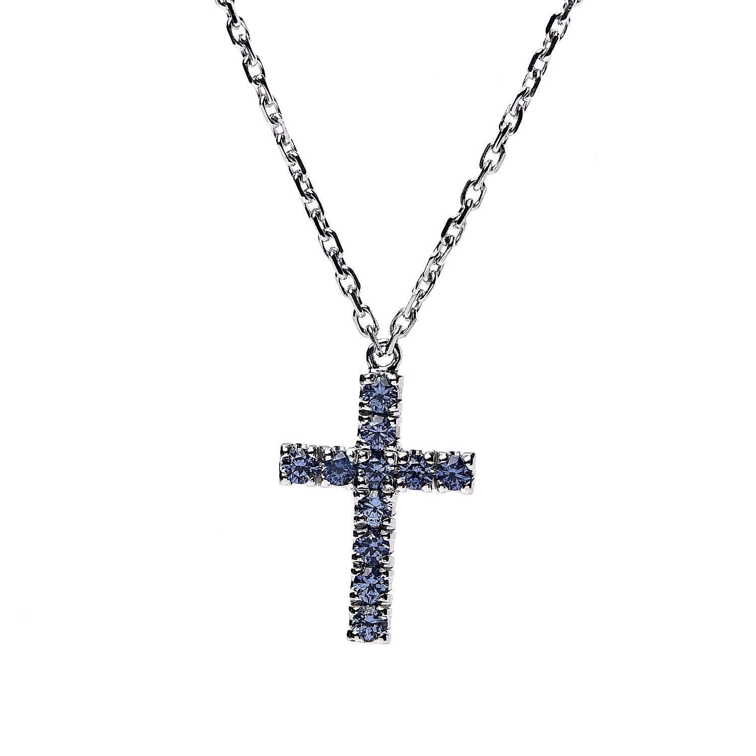 Cartier 18K White Gold Blue Sapphire Symbols Cross Pendant Necklace 5 of 5