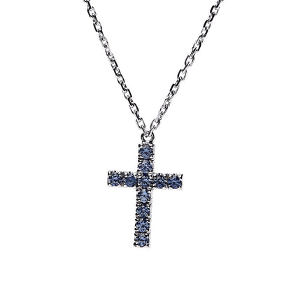 Cartier 18K White Gold Blue Sapphire Symbols Cross Pendant Necklace 5 of 5