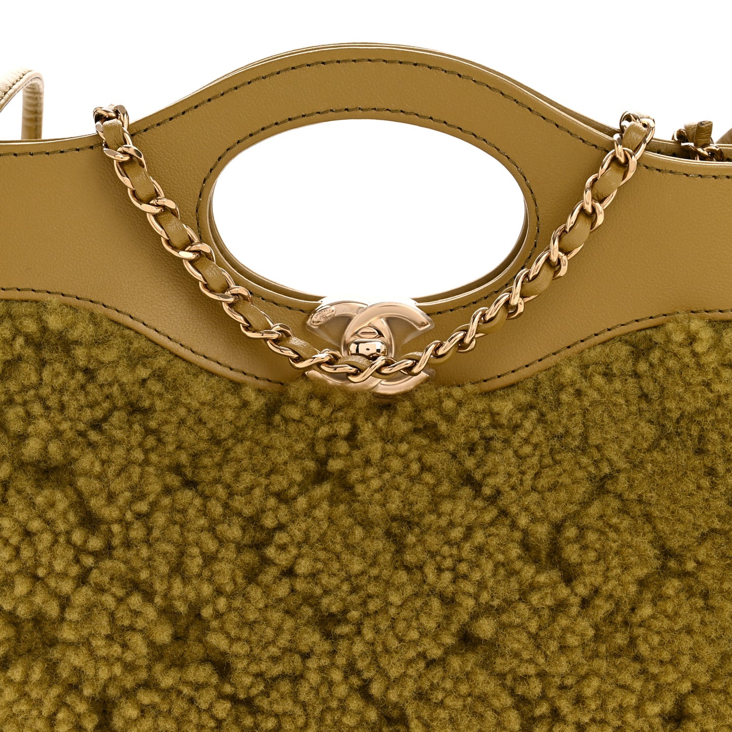 Calfskin Shearling Quilted Mini 31 Shopping Bag Green