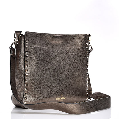 Valentino Garavani Metallic Pebbled Calfskin Small Rockstud Flip-Lock Messenger Bag Sasso 3 of 7