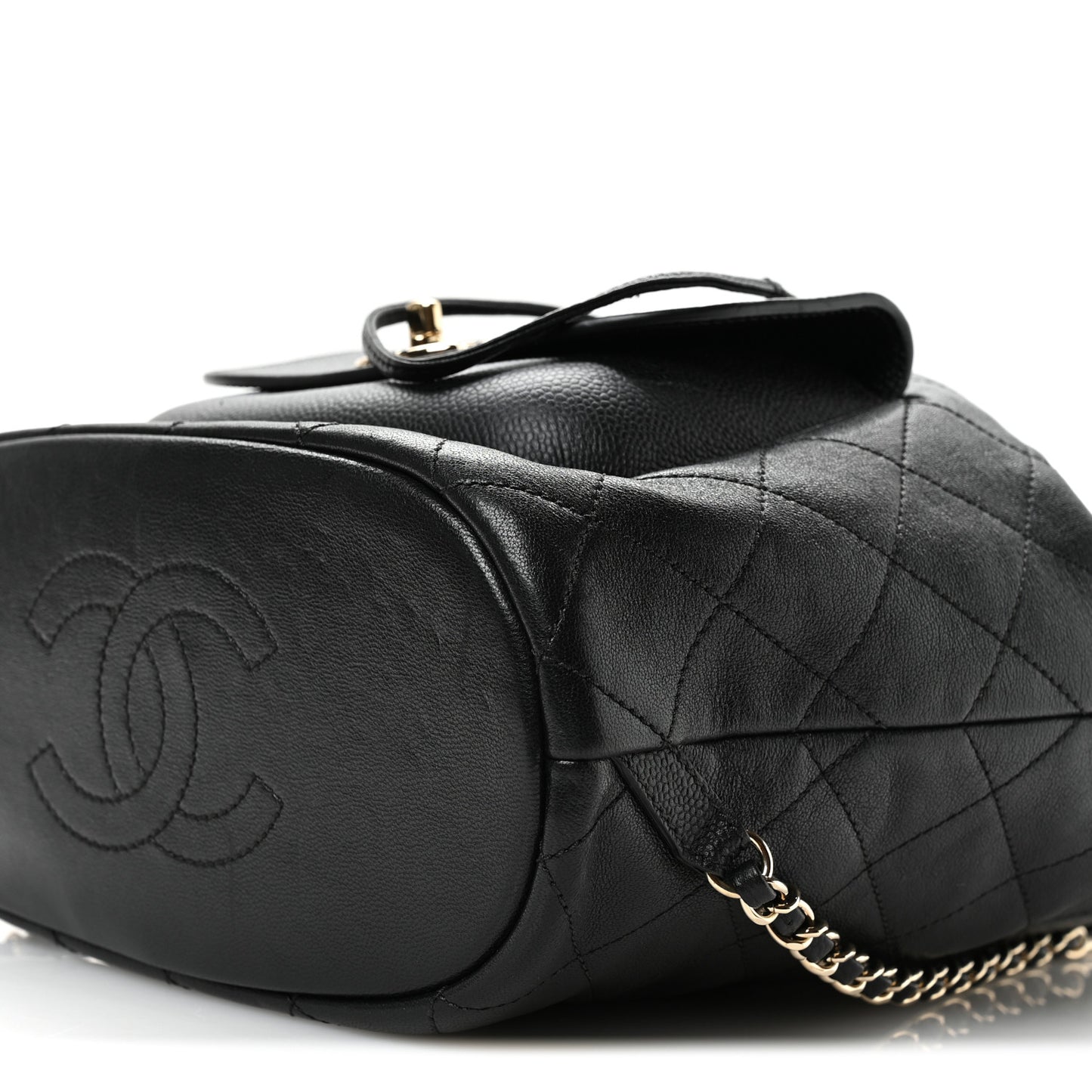Sheepskin Caviar Quilted Daily Round Backpack Black