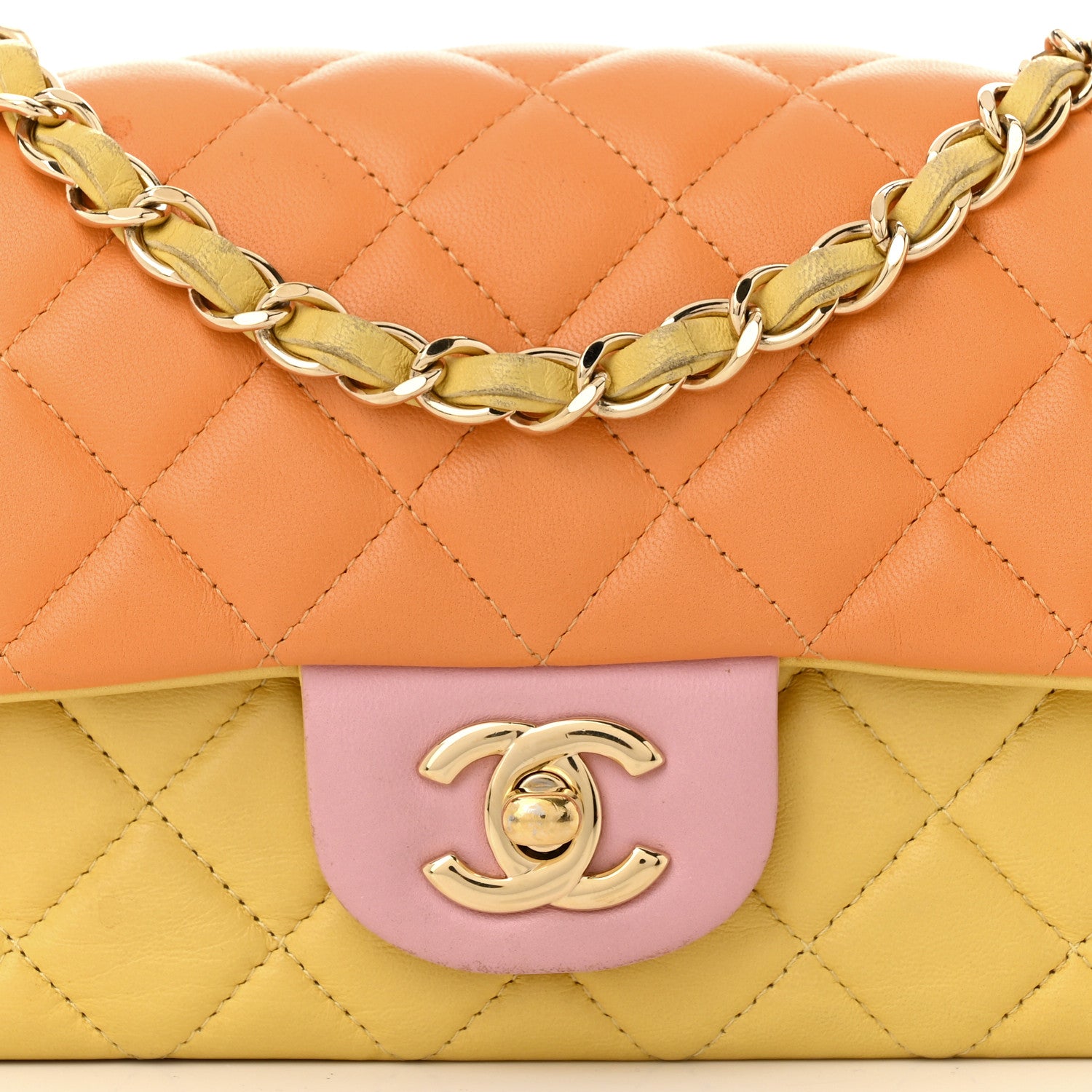 Chanel Lambskin Quilted Tri-color Mini Rectangular Flap Orange Yellow Pink 8 of 14
