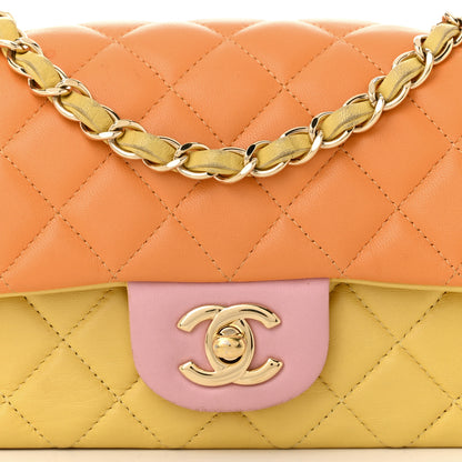 Chanel Lambskin Quilted Tri-color Mini Rectangular Flap Orange Yellow Pink 8 of 14