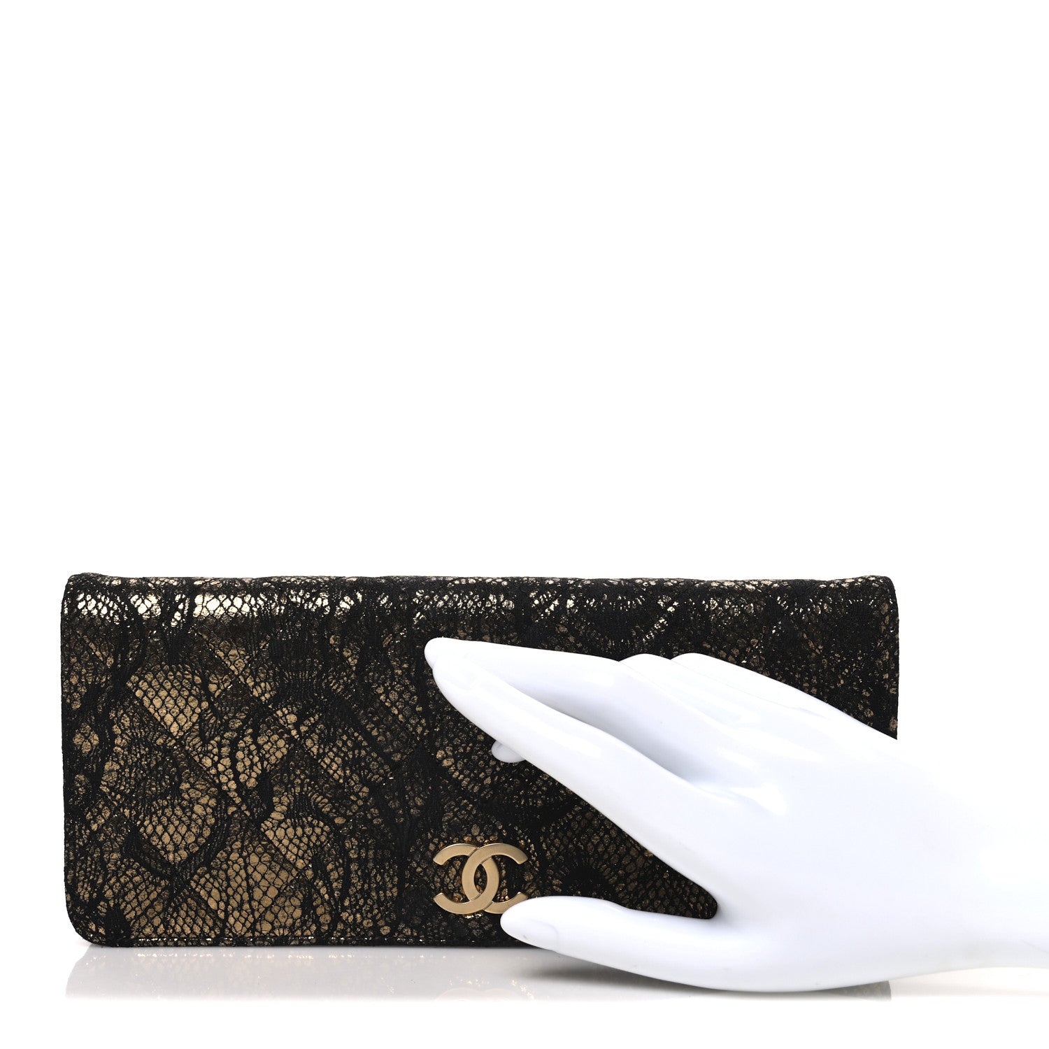 Chanel Metallic Tweed Quilted Clutch Black Gold 2 of 7