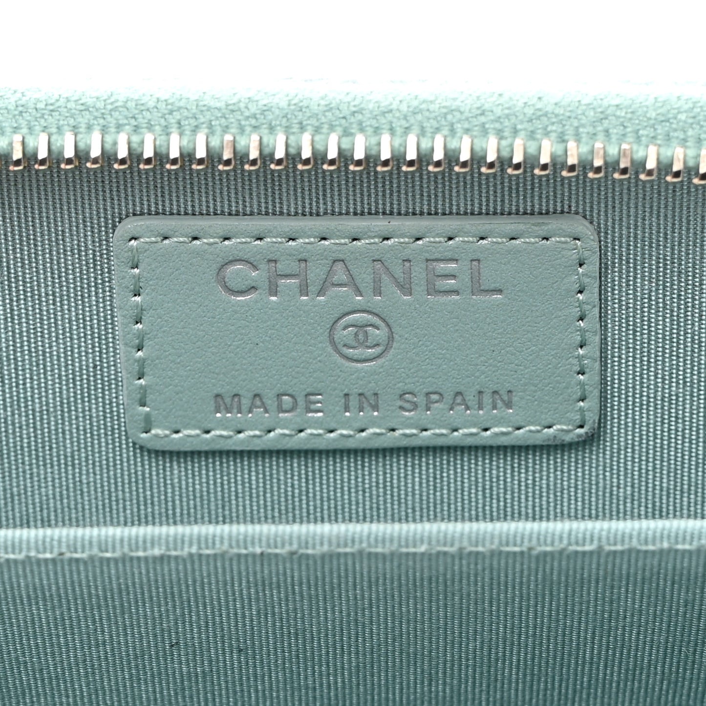 Metallic Caviar Chevron Quilted Vintage Mademoiselle Zip Coin Purse Light Blue