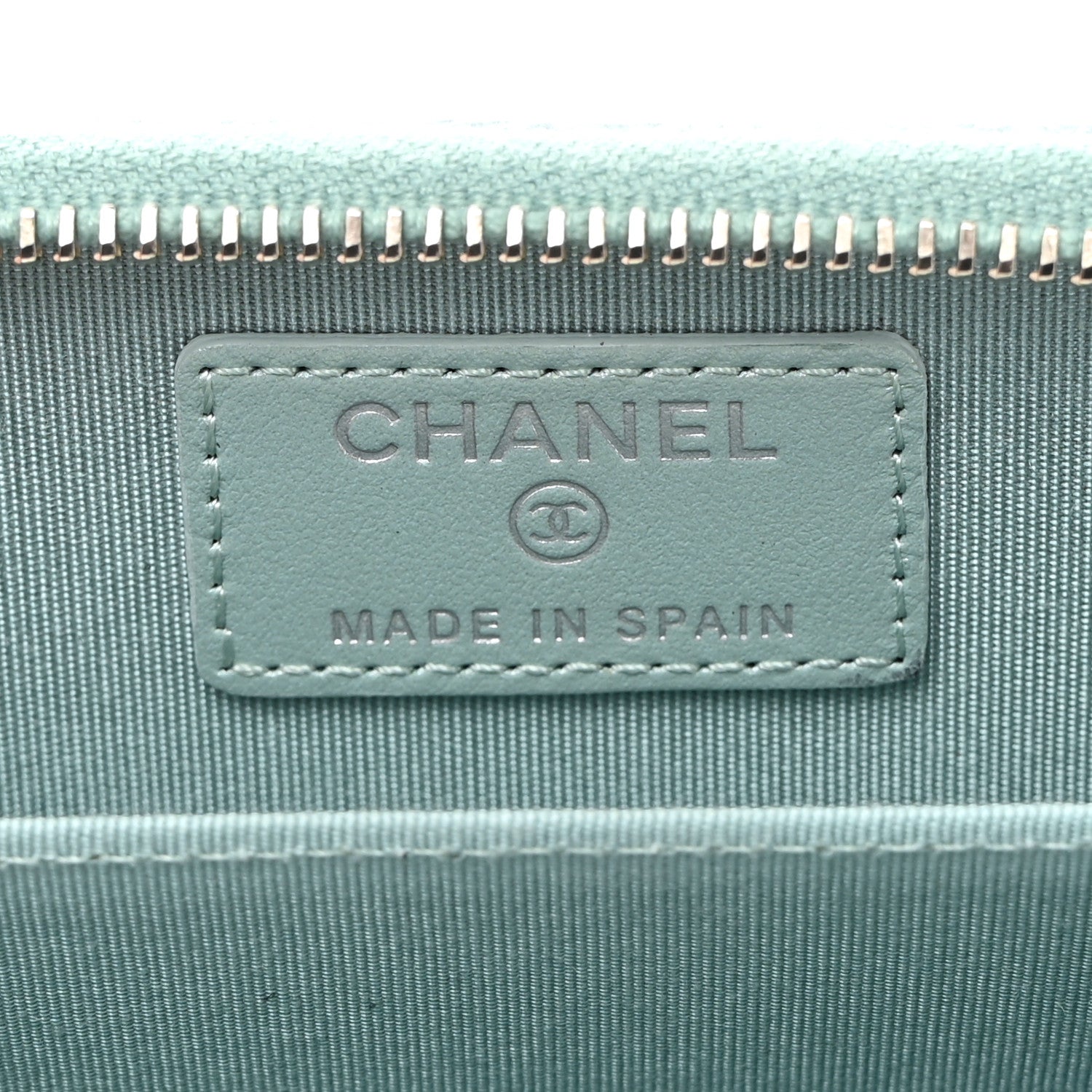 Chanel Metallic Caviar Chevron Quilted Vintage Mademoiselle Zip Coin Purse Light Blue 6 of 7