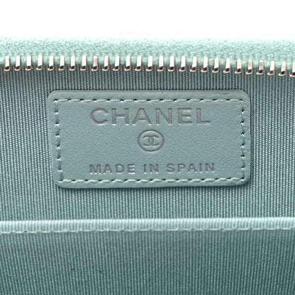 Chanel Metallic Caviar Chevron Quilted Vintage Mademoiselle Zip Coin Purse Light Blue 6 of 7