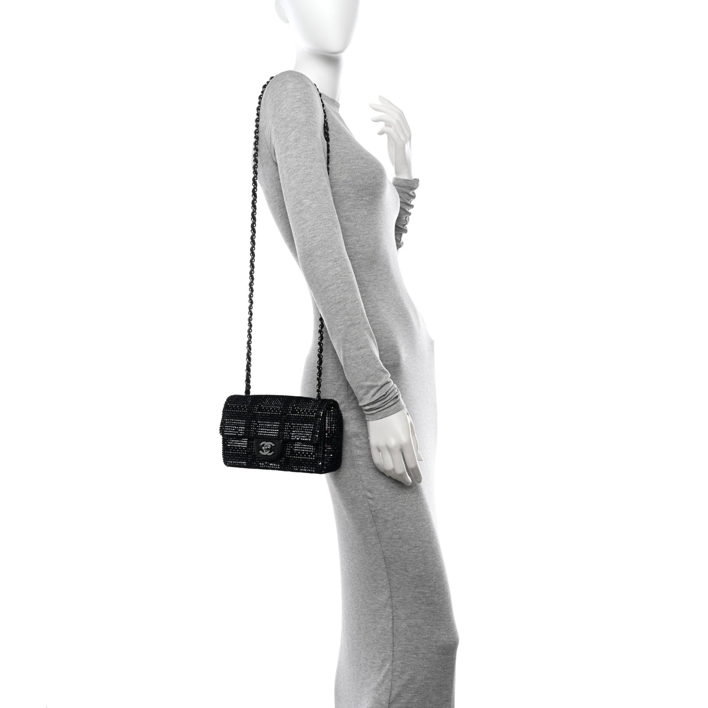 Sequin Mini Rectangular Single Flap Black Silver