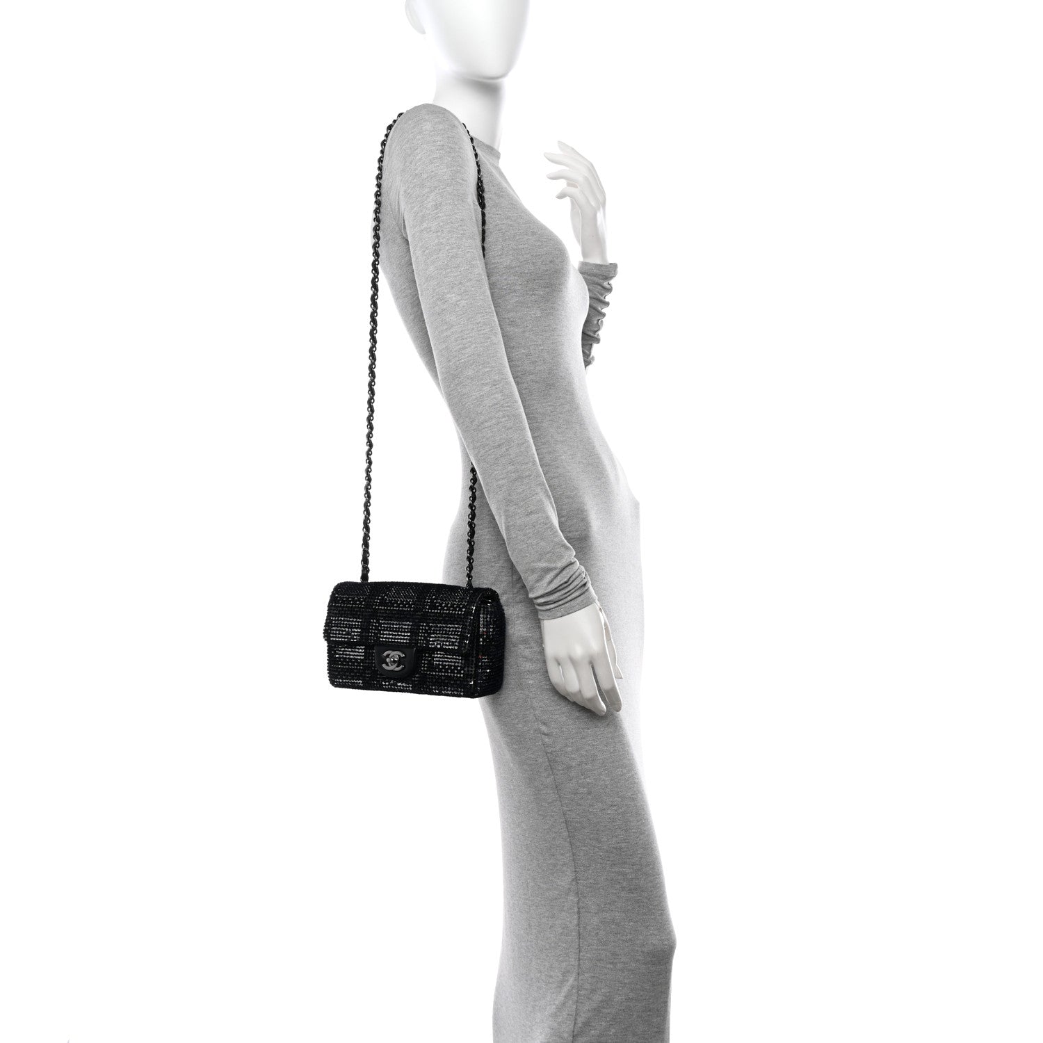 Chanel Sequin Mini Rectangular Single Flap Black Silver 2 of 13