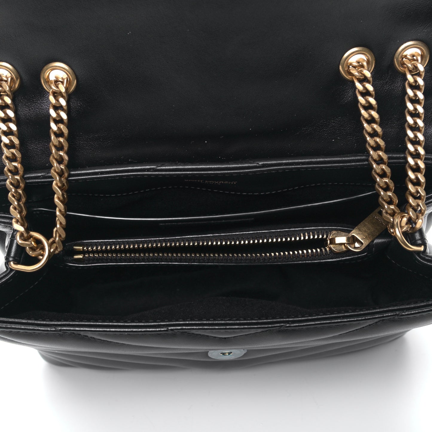 Calfskin Y Quilted Monogram Small Loulou Chain Satchel Black