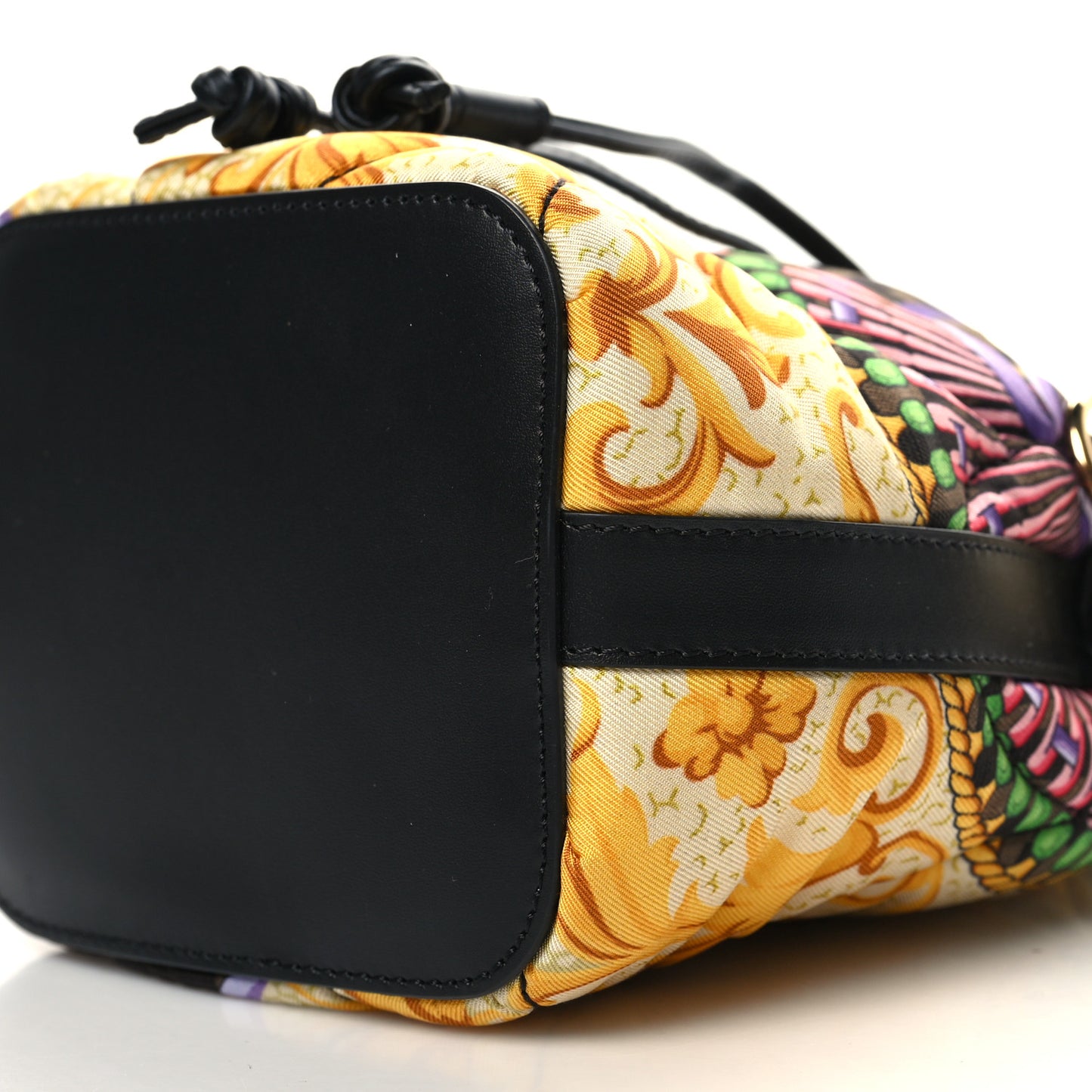 X VERSACE Silk Vitello Fendace FF Baroque Quilted Mini Mon Tresor Bucket Bag Gold Multicolor