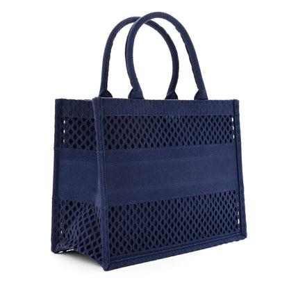 Christian Dior Mesh Embroidered Medium Book Tote Navy Blue 3 of 10