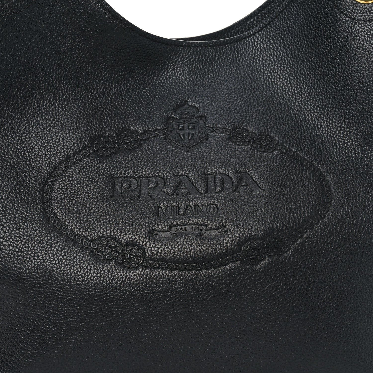 Prada Vitello Phenix Embossed Logo Hobo Black 7 of 9