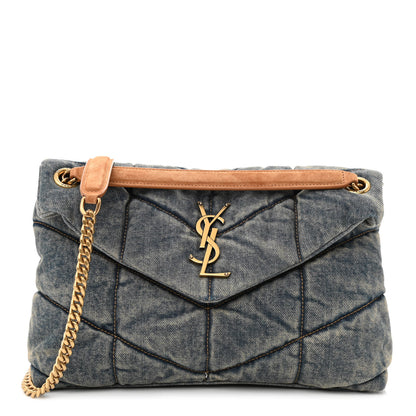 Saint Laurent Denim Quilted Small Loulou Puffer Monogram Chain Satchel Blue Cinnamon 1 of 10