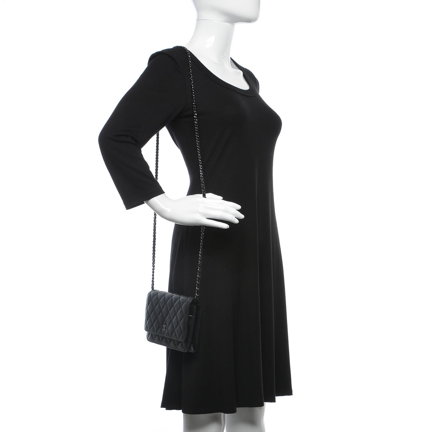 Crumpled Calfskin Quilted Wallet On Chain WOC So Black