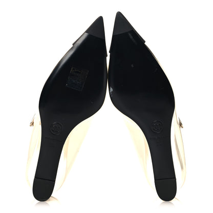 Chanel Laminated Calfskin Grosgrain Cap Toe CC Pointed Toe Wedge Pumps 36 Gold Black 6 of 9