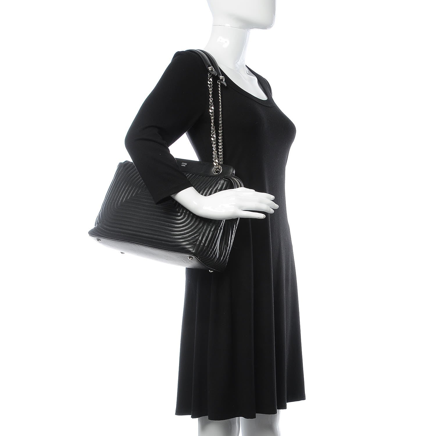 Fendi Shiny Nappa Trapuntata DotCom Chain Satchel Black 2 of 12