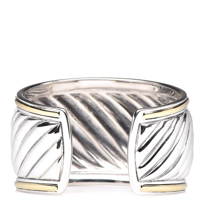 David Yurman Sterling Silver 18K Yellow Gold 41mm Sculpted Cable Cuff Bracelet 4 of 5