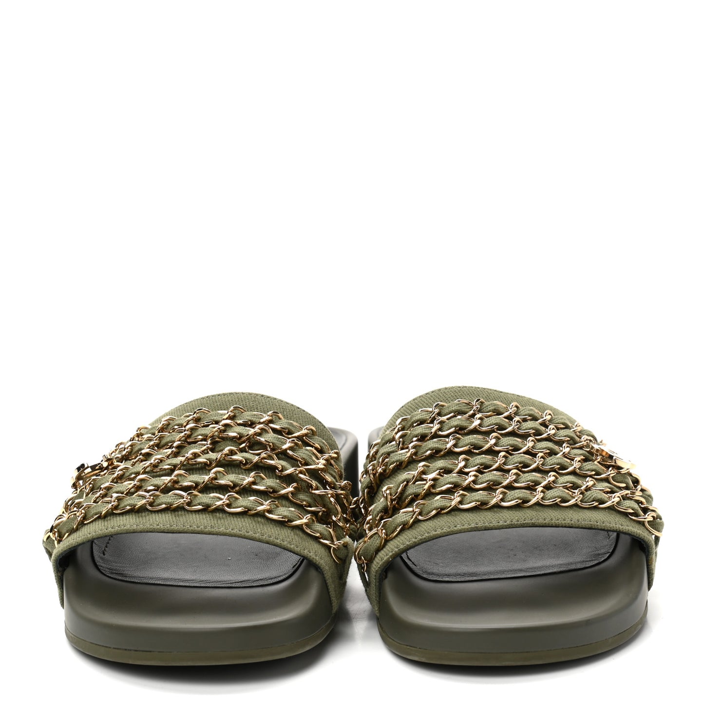 Canvas Chain Flat Sandals 38 Khaki