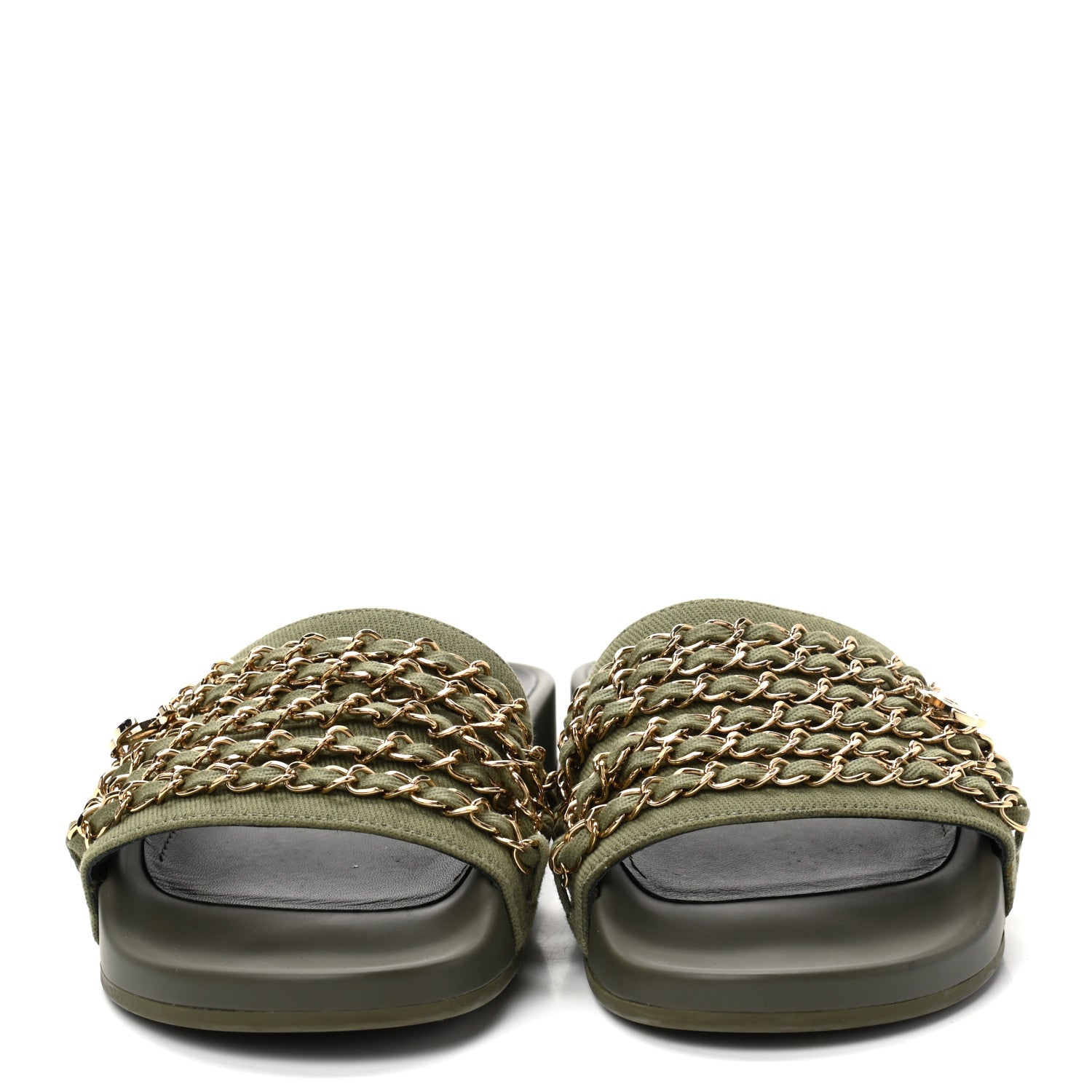Chanel Canvas Chain Flat Sandals 38 Khaki 2 of 8