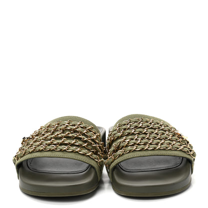 Chanel Canvas Chain Flat Sandals 38 Khaki 2 of 8