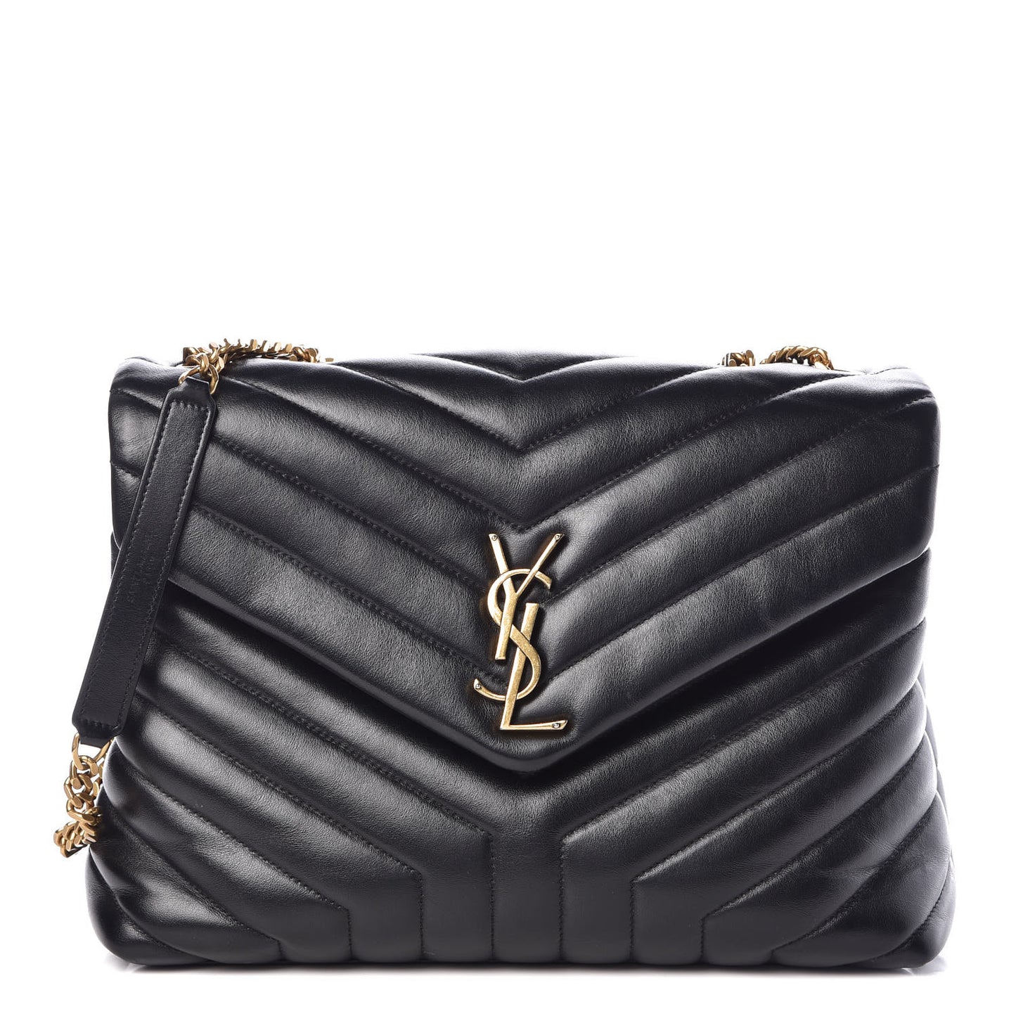 Calfskin Y Quilted Monogram Medium Loulou Chain Satchel Black