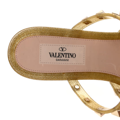 Valentino Garavani PVC Jelly Glitter Rockstud Caged Flat Thong Sandals 37 Oro 8 of 9