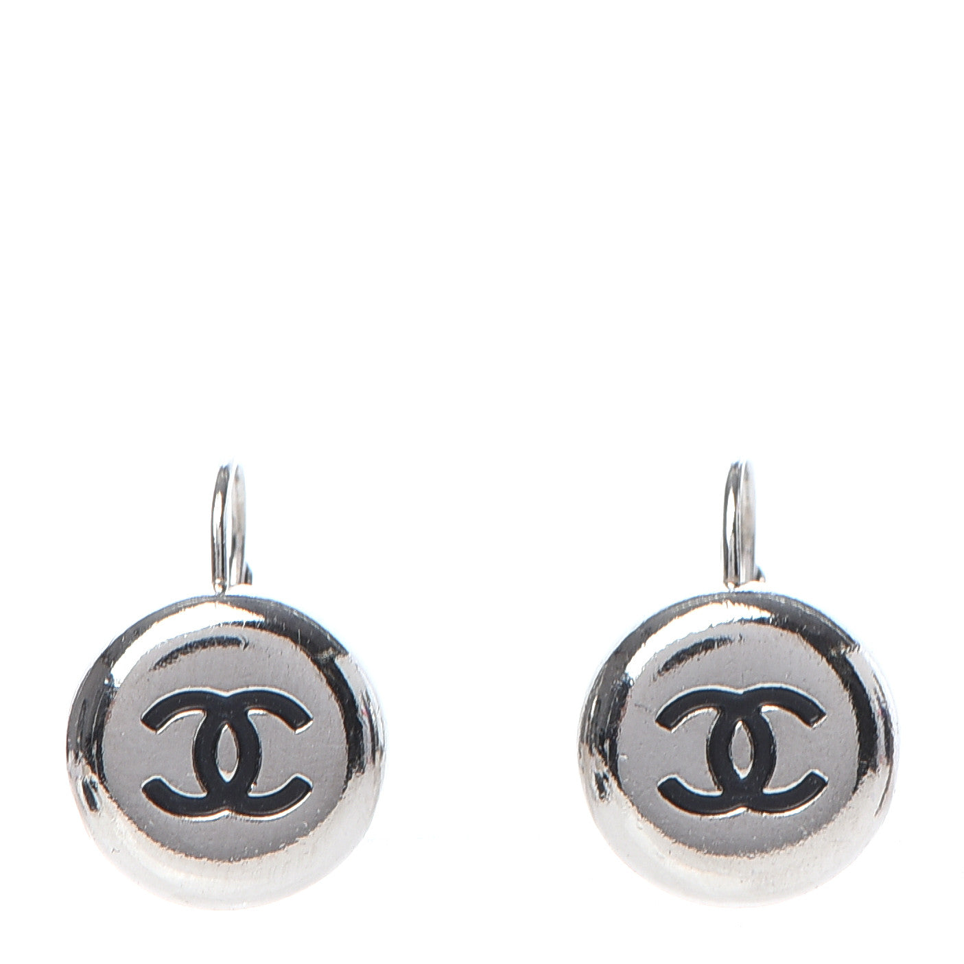 Chanel CC Round Earrings Silver Black 1 of 4