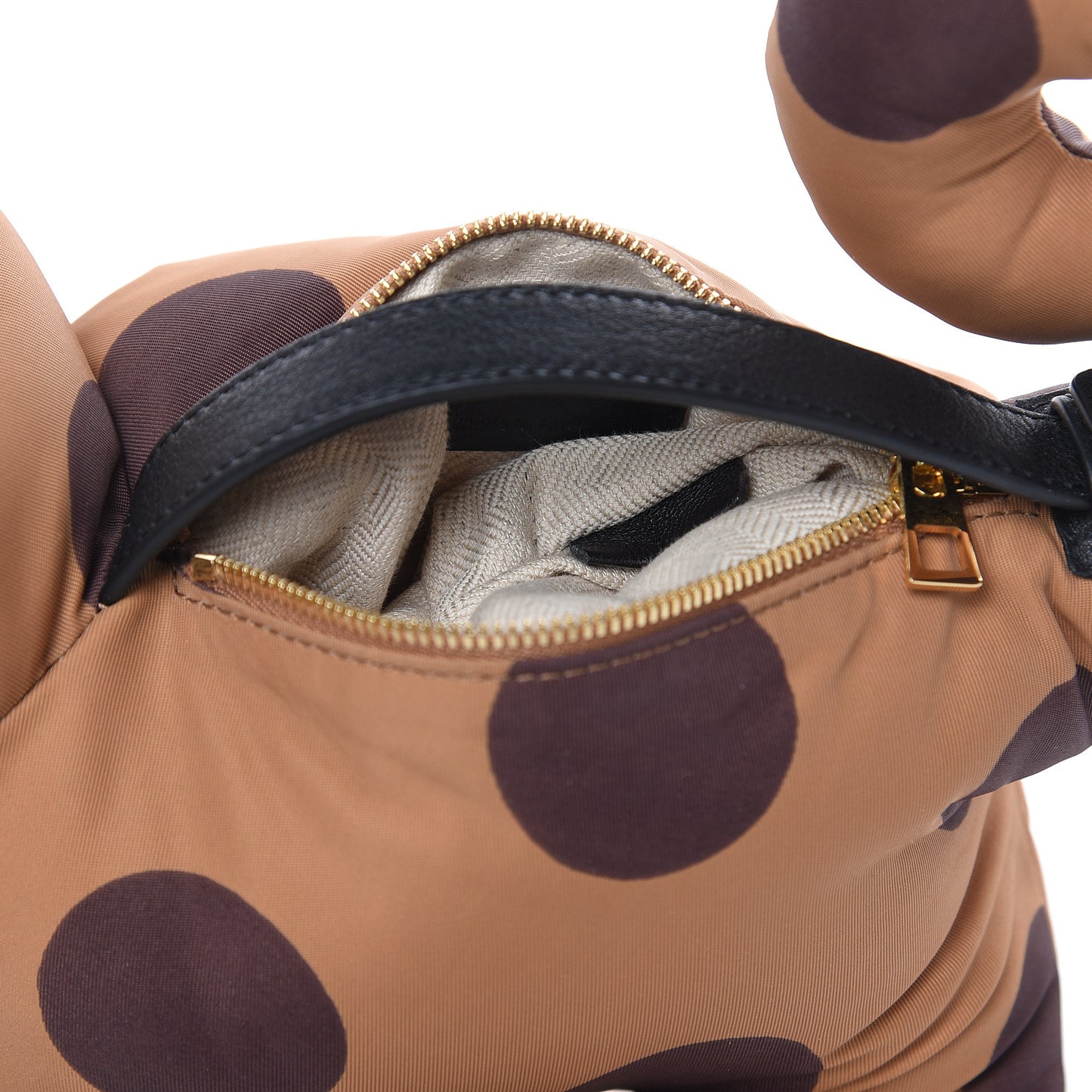 Nylon Polka Dot Print Cat Clutch Brown
